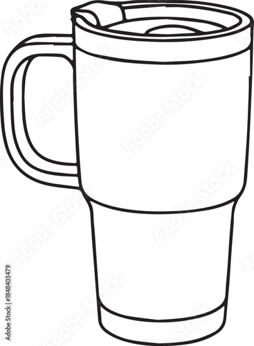 Thermos mug with handle, featuring a sleek design and insulated body, isolated on a white background, perfect for travel and outdoor activities with copy space