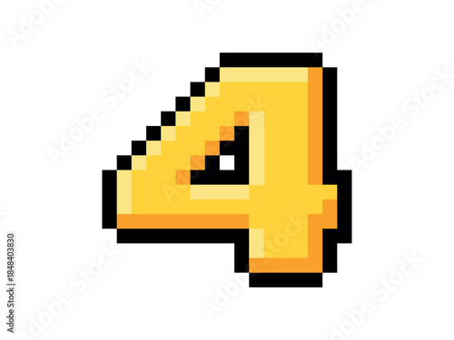 Pixel image of number 4 in 8-bit retro style, game UI assets, mobile games, score displays, banners, vector and transparent PNG formats.