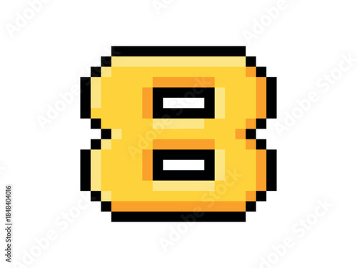 Pixel image of number 8 in 8-bit retro style, game UI assets, mobile games, score displays, banners, vector and transparent PNG formats.