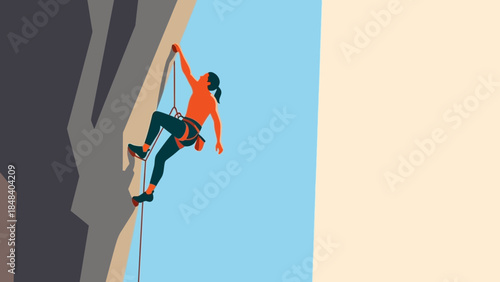 A dynamic woman skillfully ascends a sheer rock face, engaging in the thrilling pursuit of rock climbing.