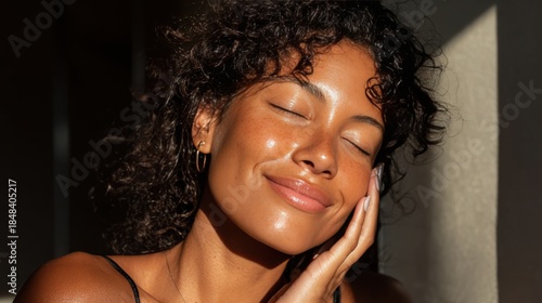 Wallpaper Mural Natural Glow of a Woman with Curly Hair in Soft Sunlight Torontodigital.ca