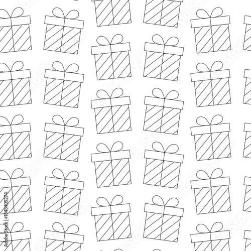 Christmas gift pattern illustration featuring wrapped presents with bows, creating a festive and cheerful design suitable for holiday-themed projects and decorations