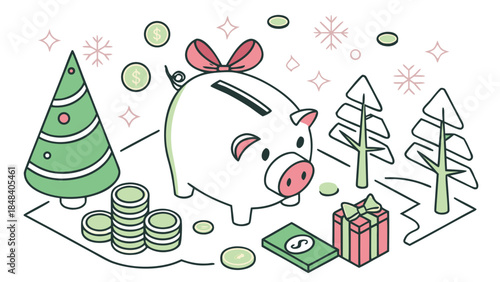 Isometric vector Illustration of Christmas Piggy Bank