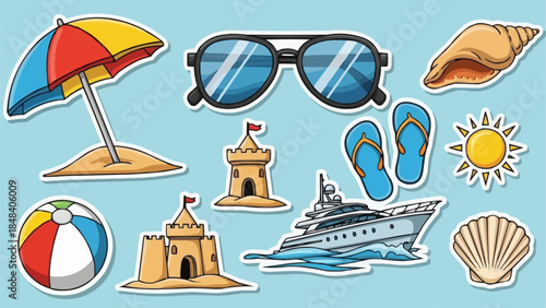 Summer Beach Vacation Objects and Activities Collection.