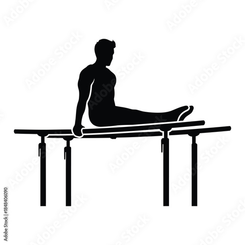 Parallel bars gymnast performing artistic gymnastics routine