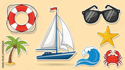 Summer Vacation Beach and Sailing Elements Collection.