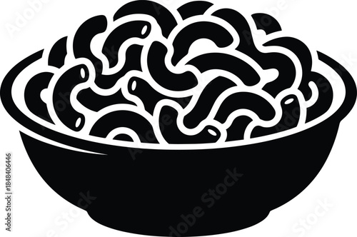 Pasta bowl silhouette illustration, macaroni noodles food icon, Italian cuisine concept, black isolated vector design