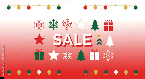 A festive Christmas sale banner featuring a red gradient background with bold white 