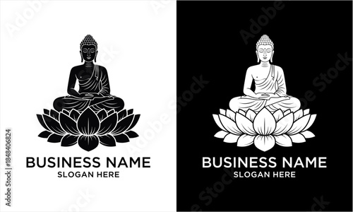 Serene Buddha in Lotus Pose Logo Design for Spiritual Businesses.