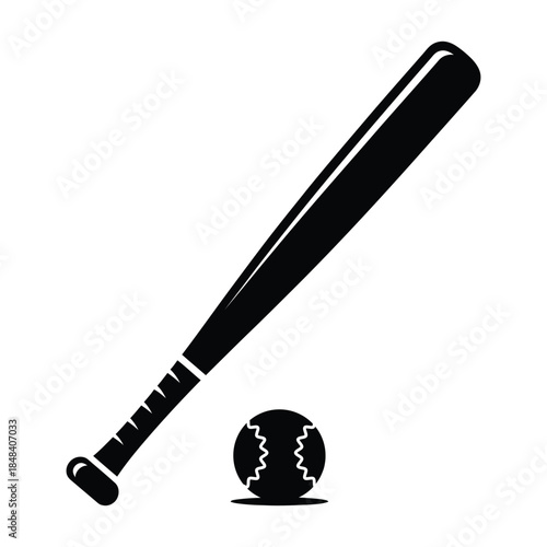 Baseball bat and ball silhouette sport icon