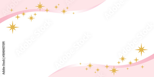 ピンクの滑らかな曲線とキラキラ光る星のフレーム