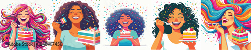 vector woman eating cake white background