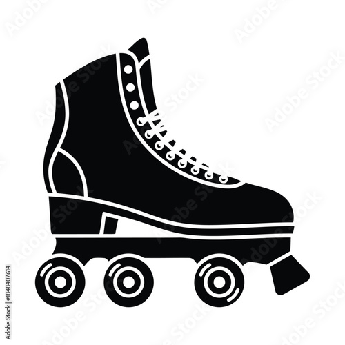 Roller skate with four wheels and toe stop brake silhouette