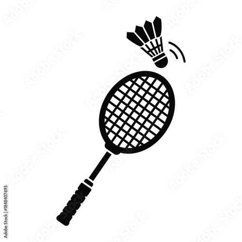 Badminton racket and shuttlecock icon for court sports activity