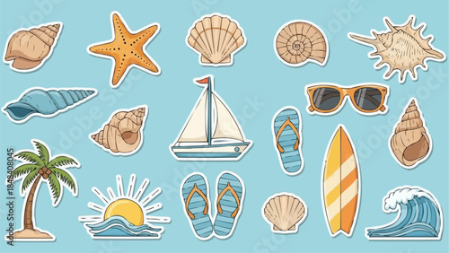Collection of Summer Beach Vacation Icons and Symbols.