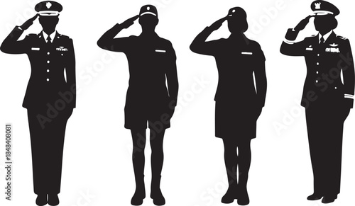 Silhouettes of military personnel saluting salute uniform