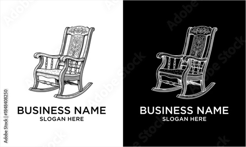 Vintage rocking chair illustration in black and white sketch style.