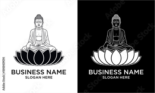 Buddha statue meditating on a lotus flower in a serene pose.
