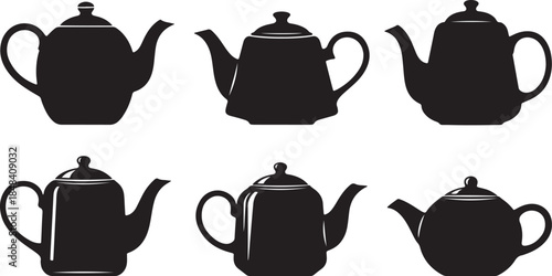 Six Black Teapot Silhouettes Collection teapots kettle