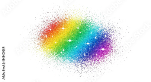 Abstract Rainbow Sprinkled Stars Explosion Isolated on White Background