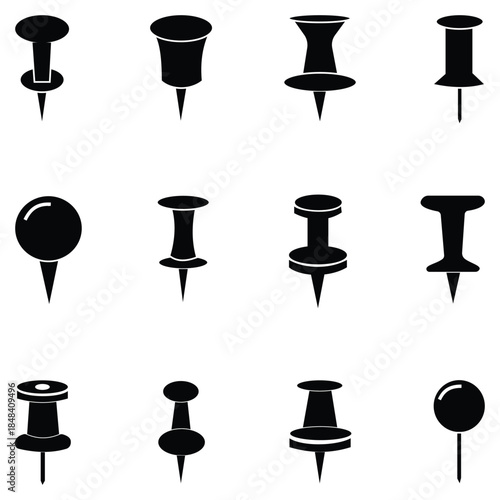 Map Pin and Pushpin Icon Set – Vector Collection of Location Markers, Flags, and Thumbtacks in 3D, Line, and Silhouette Styles for Web, App, and Office Design