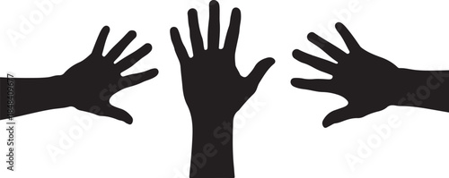 Three Black Silhouette Hands Reaching Upwards raised