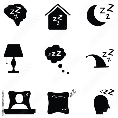 Sleep and Zzz Icon Set – Vector Collection of Line, Outline, and Doodle Illustrations for Relaxation, Bedtime, Kids, and Digital Design