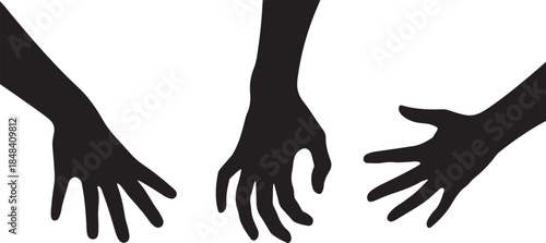 Three Reaching Hands Silhouette grasping open hands