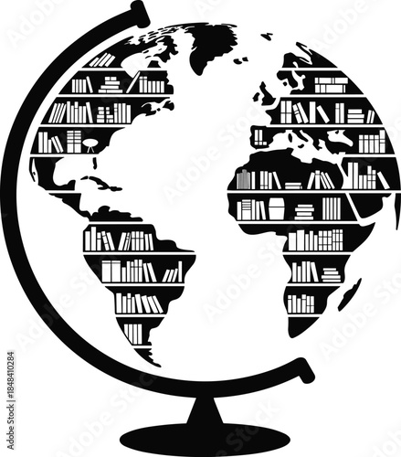 Globe filled with books symbolizing knowledge and global learning