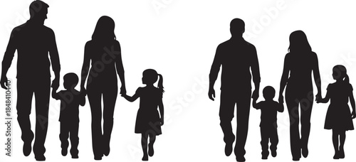 Two Families Walking Hand in Hand Silhouettes family