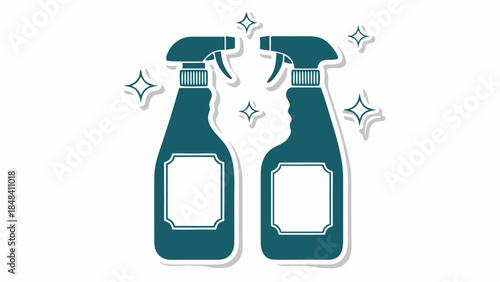 Two Teal Spray Bottles with Sparkles - Cleaning Product Icon