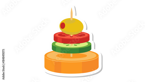 Vector Illustration: Appetizer Skewer with Olive, Tomato, Cucumber, and Bread