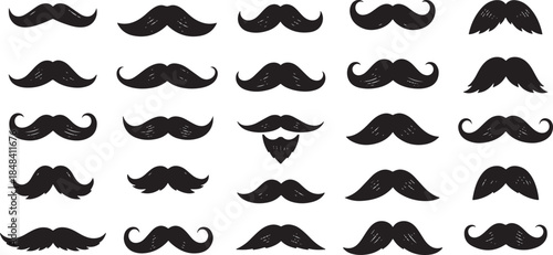 Collection of Black Mustache Silhouettes on White Background