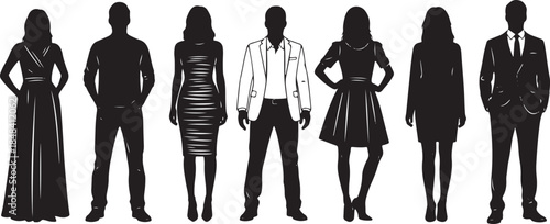 Diverse group of people in silhouette with one man in a white suit