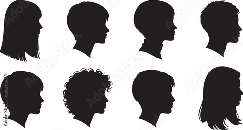 Collection of diverse human head silhouettes in profile