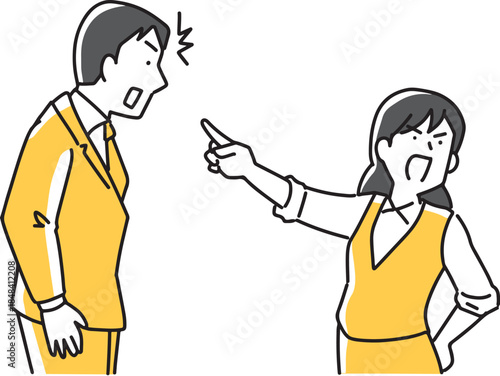 男性を指さして非難する女性