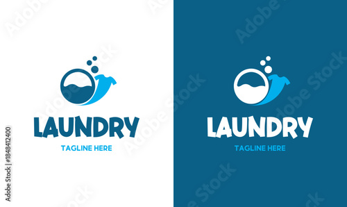 Modern laundry service logo design with water bubble and fabric icon, clean minimal branding