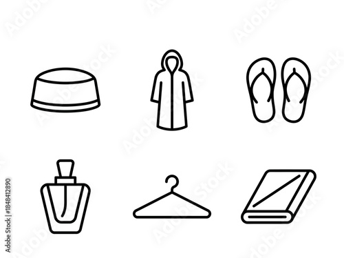 Vector icons Bathrobe Centerpiece Among Assorted Home Accessories. Vector Illustration. EPS Editable