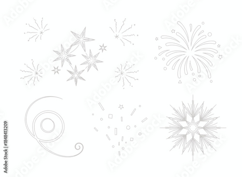 Vector icons Fireworks bursts and decorative sparkles illustration. Vector Illustration. EPS Editable