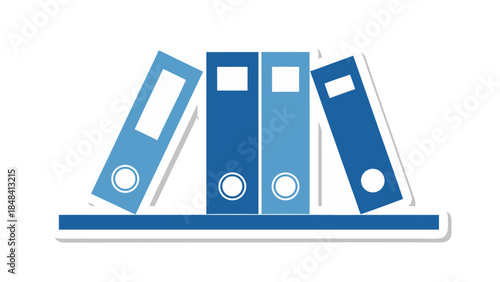 Vector Illustration of Blue Ring Binders on a Shelf