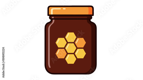 Vector Illustration of Honey Jar with Honeycomb Icon
