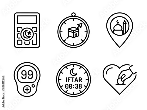 Vector icons Islamic Icons Set for Ramadan and Eid Celebration. Vector Illustration. EPS Editable