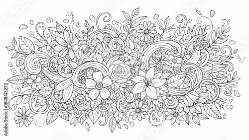 Intricate Floral Pattern Design for Coloring Pages.