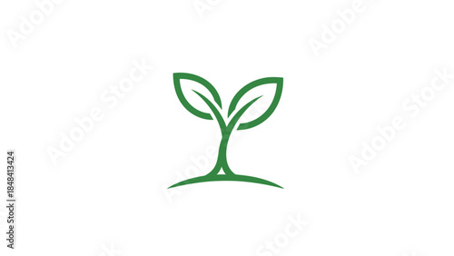 Simple green sprout growing from curved line representing earth, symbolizing growth, nature, and new beginnings in a minimalist design