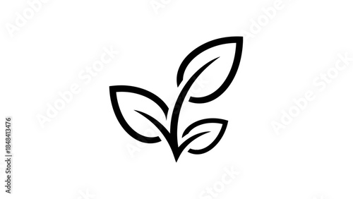 Simple Outline Drawing of Three Growing Leaves Symbolizing Nature and Growth