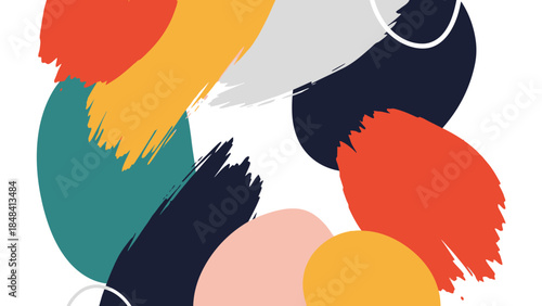 Abstract brush strokes and shapes in a vibrant color palette creating a dynamic and modern design