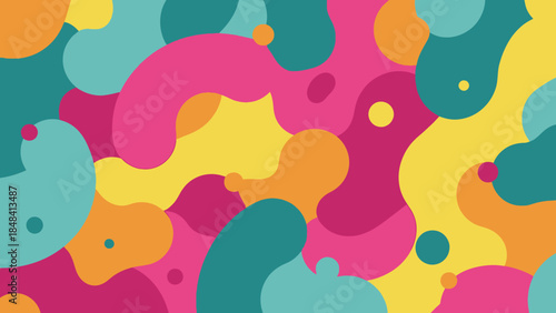 Vibrant Abstract Organic Shapes Background with Fluid Blobs and Retro Color Palette