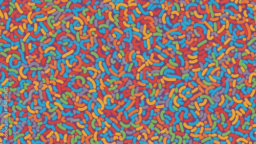 Vibrant Abstract Pattern of Small Curved Shapes in Various Bright Colors, Creating a Lively and Energetic Texture