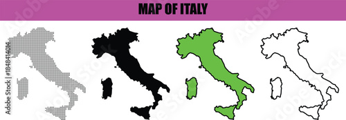 Artistic Italy map silhouette with refined line art and dot pattern, modern abstract vector illustration ideal for presentations, editorial layouts, and creative graphic design