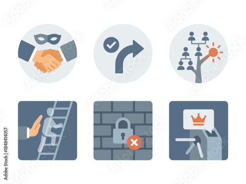 Vector icons Set of six icons representing security and business concepts. Vector Illustration. EPS Editable